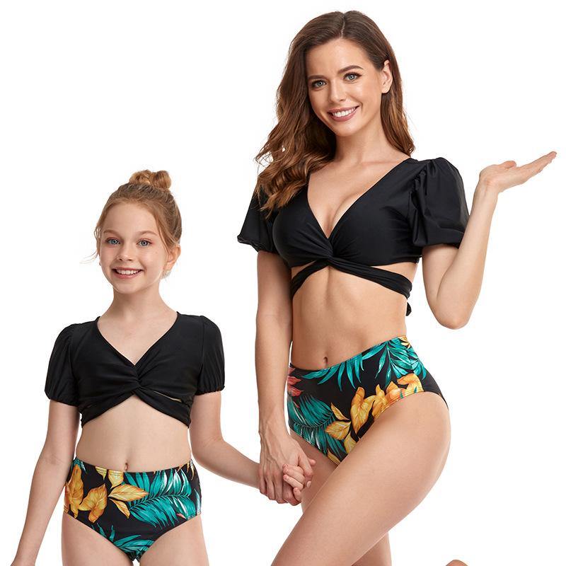 Bubble sleeves mom and daughter swimming suit - Milki Rabbit