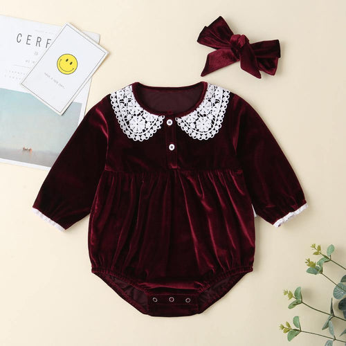 Caroline applique collar velvet baby romper - Milki Rabbit