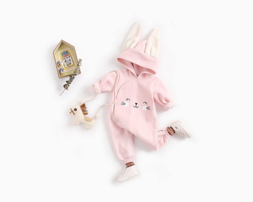 Coco rabbit pink fleece baby bodysuit - Milki Rabbit