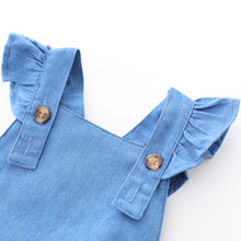 Load image into Gallery viewer, Mona Baby Denim Blue Jumpsuit with Headband
